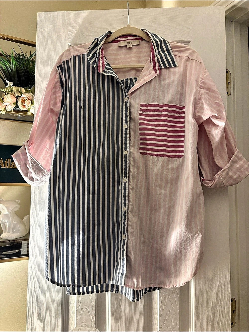 LOFT Striped Button Down Pink & Blue Size Medium Like New
